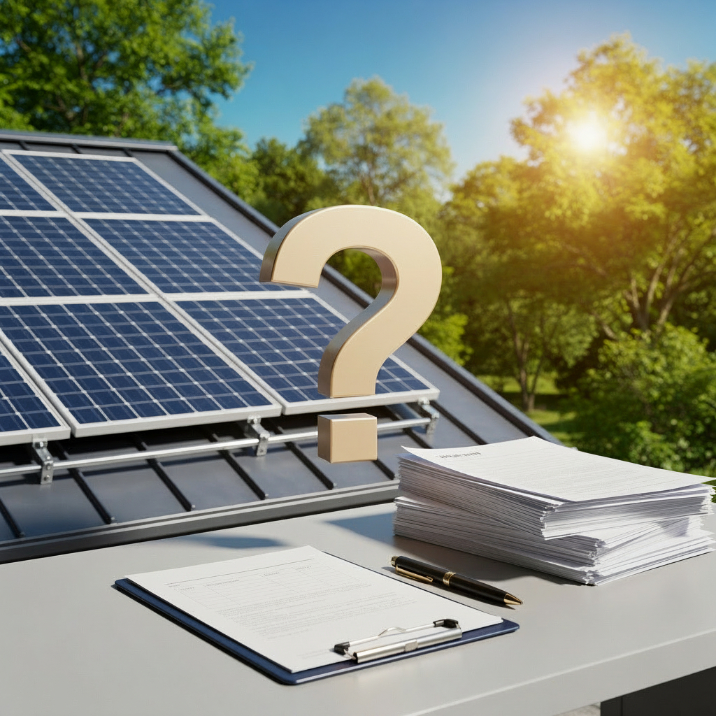 Support-focused solar illustration with a home, shield icon, and clean energy panels